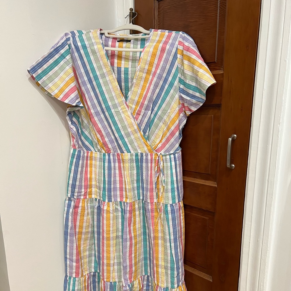 JCREW Faux wrap dress in rainbow gingham. Size 18
